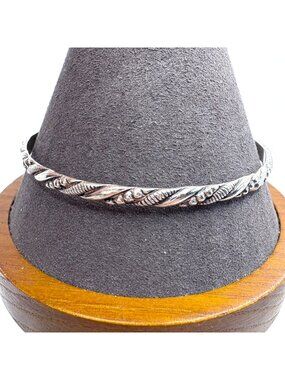 VTG Solid Sterling Silver 925 Braided Rope Design Bangle Bracelet Size 8" Fit